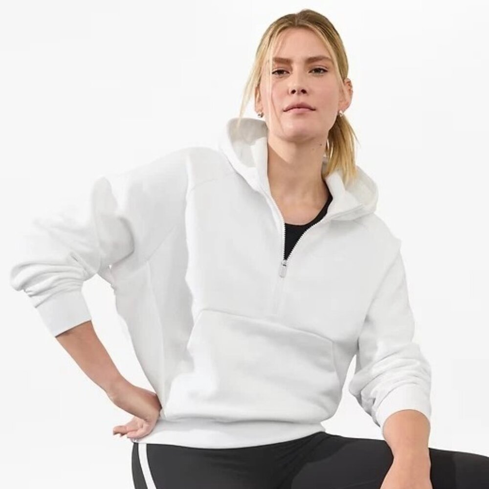 ATHLETA Forever Fleece 1/2 Zip Hoodie Size XL NEW NWT Sweatshirt Bright White